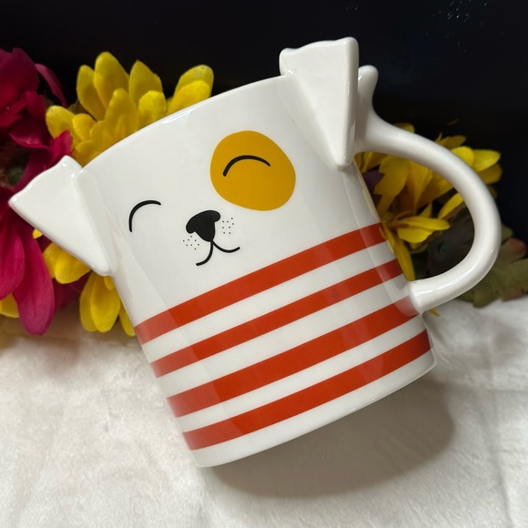 New Parker Lane 16 Oz Figural Red Stripe Dog Mug w/ Ears & Tail. - Picture 9 of 9